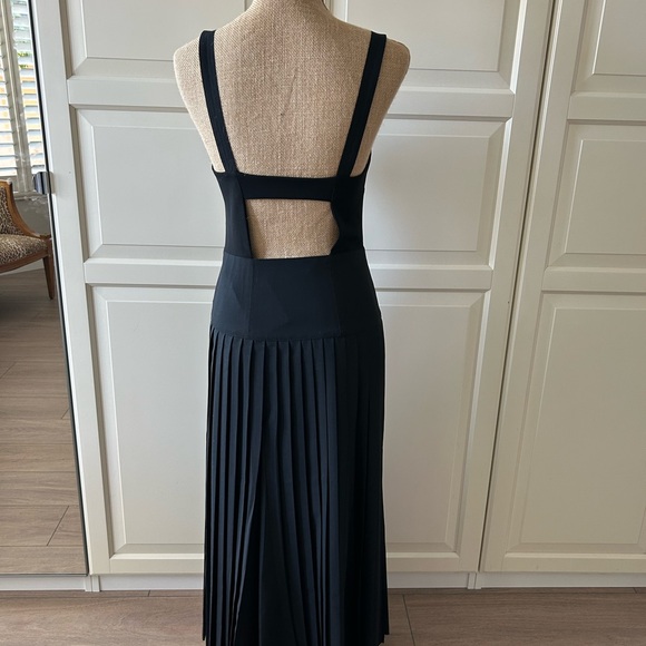 La Ligne Zelda Black Open-back Dress Wool-blend Accordion Pleated Skirt Size 4 - Picture 3 of 12
